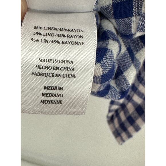 Rails Blue Linen Check Gingham Button Down Tie Front Pocket Top Shirt Women's M - Picture 5 of 9
